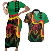 Personalized Legend Reggae Marley Couples Matching Short Sleeve Bodycon Dress and Hawaiian Shirt Kakau Jawaiian