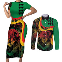 Personalized Legend Reggae Marley Couples Matching Short Sleeve Bodycon Dress and Long Sleeve Button Shirt Kakau Jawaiian