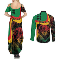 Personalized Legend Reggae Marley Couples Matching Summer Maxi Dress and Long Sleeve Button Shirt Kakau Jawaiian