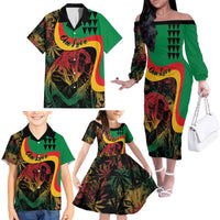 Personalized Legend Reggae Marley Family Matching Off The Shoulder Long Sleeve Dress and Hawaiian Shirt Kakau Jawaiian