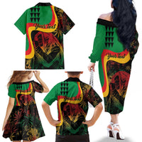 Personalized Legend Reggae Marley Family Matching Off The Shoulder Long Sleeve Dress and Hawaiian Shirt Kakau Jawaiian