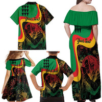 Personalized Legend Reggae Marley Family Matching Off Shoulder Maxi Dress and Hawaiian Shirt Kakau Jawaiian