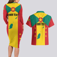 Personalized Gwenad Couples Matching Long Sleeve Bodycon Dress and Hawaiian Shirt Grenada Coat Of Arms Flag Style