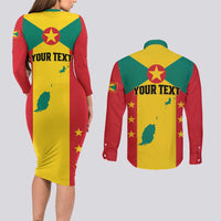 Personalized Gwenad Couples Matching Long Sleeve Bodycon Dress and Long Sleeve Button Shirt Grenada Coat Of Arms Flag Style