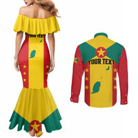 Personalized Gwenad Couples Matching Mermaid Dress and Long Sleeve Button Shirt Grenada Coat Of Arms Flag Style