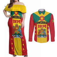 Personalized Gwenad Couples Matching Off Shoulder Maxi Dress and Long Sleeve Button Shirt Grenada Coat Of Arms Flag Style
