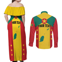 Personalized Gwenad Couples Matching Off Shoulder Maxi Dress and Long Sleeve Button Shirt Grenada Coat Of Arms Flag Style