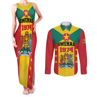 Personalized Gwenad Couples Matching Tank Maxi Dress and Long Sleeve Button Shirt Grenada Coat Of Arms Flag Style