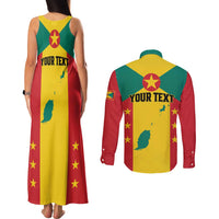Personalized Gwenad Couples Matching Tank Maxi Dress and Long Sleeve Button Shirt Grenada Coat Of Arms Flag Style