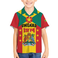 Personalized Gwenad Family Matching Off Shoulder Maxi Dress and Hawaiian Shirt Grenada Coat Of Arms Flag Style