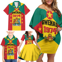 Personalized Gwenad Family Matching Off Shoulder Short Dress and Hawaiian Shirt Grenada Coat Of Arms Flag Style