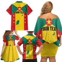 Personalized Gwenad Family Matching Off Shoulder Short Dress and Hawaiian Shirt Grenada Coat Of Arms Flag Style