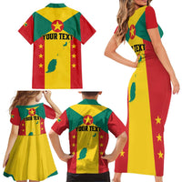 Personalized Gwenad Family Matching Short Sleeve Bodycon Dress and Hawaiian Shirt Grenada Coat Of Arms Flag Style