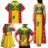 Personalized Gwenad Family Matching Tank Maxi Dress and Hawaiian Shirt Grenada Coat Of Arms Flag Style