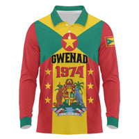 Personalized Gwenad Long Sleeve Polo Shirt Grenada Coat Of Arms Flag Style