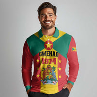 Personalized Gwenad Long Sleeve Polo Shirt Grenada Coat Of Arms Flag Style