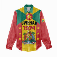 Personalized Gwenad Women Casual Shirt Grenada Coat Of Arms Flag Style - Wonder Print Shop