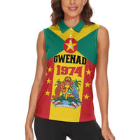Personalized Gwenad Women Sleeveless Polo Shirt Grenada Coat Of Arms Flag Style - Wonder Print Shop