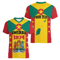 Personalized Gwenad Women V-Neck T-Shirt Grenada Coat Of Arms Flag Style - Wonder Print Shop