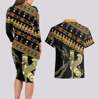 Assyrian New Year Couples Matching Long Sleeve Bodycon Dress and Hawaiian Shirt Akitu 6774 Kha B Nissan - Wonder Print Shop