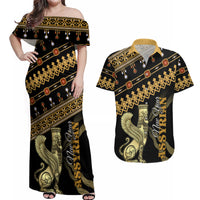 Assyrian New Year Couples Matching Off Shoulder Maxi Dress and Hawaiian Shirt Akitu 6774 Kha B Nissan - Wonder Print Shop