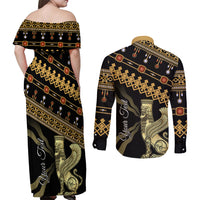 Assyrian New Year Couples Matching Off Shoulder Maxi Dress and Long Sleeve Button Shirt Akitu 6774 Kha B Nissan - Wonder Print Shop