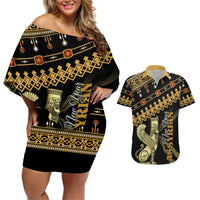 Assyrian New Year Couples Matching Off Shoulder Short Dress and Hawaiian Shirt Akitu 6774 Kha B Nissan - Wonder Print Shop