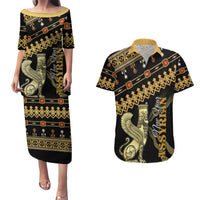 Assyrian New Year Couples Matching Puletasi and Hawaiian Shirt Akitu 6774 Kha B Nissan - Wonder Print Shop