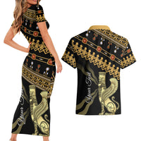 Assyrian New Year Couples Matching Short Sleeve Bodycon Dress and Hawaiian Shirt Akitu 6774 Kha B Nissan - Wonder Print Shop