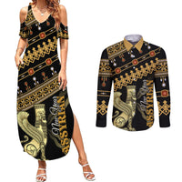 Assyrian New Year Couples Matching Summer Maxi Dress and Long Sleeve Button Shirt Akitu 6774 Kha B Nissan - Wonder Print Shop