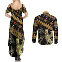Assyrian New Year Couples Matching Summer Maxi Dress and Long Sleeve Button Shirt Akitu 6774 Kha B Nissan - Wonder Print Shop