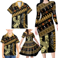 Assyrian New Year Family Matching Long Sleeve Bodycon Dress and Hawaiian Shirt Akitu 6774 Kha B Nissan - Wonder Print Shop