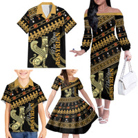 Assyrian New Year Family Matching Off The Shoulder Long Sleeve Dress and Hawaiian Shirt Akitu 6774 Kha B Nissan - Wonder Print Shop