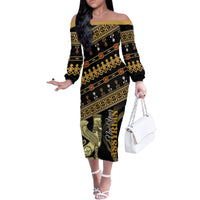 Assyrian New Year Family Matching Off The Shoulder Long Sleeve Dress and Hawaiian Shirt Akitu 6774 Kha B Nissan - Wonder Print Shop