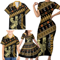 Assyrian New Year Family Matching Short Sleeve Bodycon Dress and Hawaiian Shirt Akitu 6774 Kha B Nissan - Wonder Print Shop