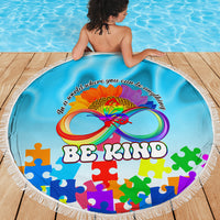 World Autism Awareness Day 2024 Beach Blanket In A World Where You Can Be Anything Be Kind - Wonder Print Shop