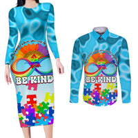 World Autism Awareness Day 2024 Couples Matching Long Sleeve Bodycon Dress and Long Sleeve Button Shirt In A World Where You Can Be Anything Be Kind - Wonder Print Shop