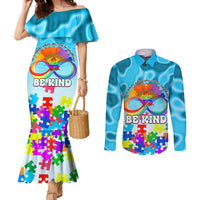 World Autism Awareness Day 2024 Couples Matching Mermaid Dress and Long Sleeve Button Shirt In A World Where You Can Be Anything Be Kind