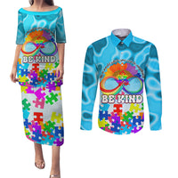 World Autism Awareness Day 2024 Couples Matching Puletasi and Long Sleeve Button Shirt In A World Where You Can Be Anything Be Kind - Wonder Print Shop