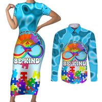 World Autism Awareness Day 2024 Couples Matching Short Sleeve Bodycon Dress and Long Sleeve Button Shirt In A World Where You Can Be Anything Be Kind - Wonder Print Shop