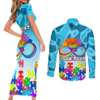 World Autism Awareness Day 2024 Couples Matching Short Sleeve Bodycon Dress and Long Sleeve Button Shirt In A World Where You Can Be Anything Be Kind - Wonder Print Shop