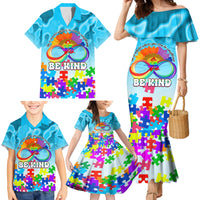 World Autism Awareness Day 2024 Family Matching Mermaid Dress and Hawaiian Shirt In A World Where You Can Be Anything Be Kind - Wonder Print Shop