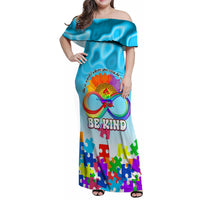 World Autism Awareness Day 2024 Family Matching Off Shoulder Maxi Dress and Hawaiian Shirt In A World Where You Can Be Anything Be Kind - Wonder Print Shop