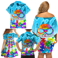 World Autism Awareness Day 2024 Family Matching Off Shoulder Short Dress and Hawaiian Shirt In A World Where You Can Be Anything Be Kind - Wonder Print Shop