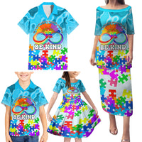 World Autism Awareness Day 2024 Family Matching Puletasi and Hawaiian Shirt In A World Where You Can Be Anything Be Kind - Wonder Print Shop