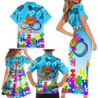 World Autism Awareness Day 2024 Family Matching Short Sleeve Bodycon Dress and Hawaiian Shirt In A World Where You Can Be Anything Be Kind - Wonder Print Shop