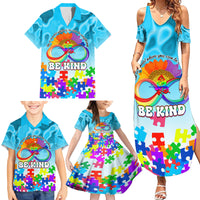 World Autism Awareness Day 2024 Family Matching Summer Maxi Dress and Hawaiian Shirt In A World Where You Can Be Anything Be Kind - Wonder Print Shop