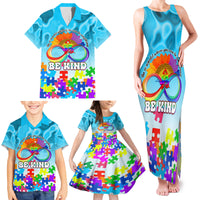World Autism Awareness Day 2024 Family Matching Tank Maxi Dress and Hawaiian Shirt In A World Where You Can Be Anything Be Kind - Wonder Print Shop