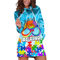 World Autism Awareness Day 2024 Hoodie Dress In A World Where You Can Be Anything Be Kind - Wonder Print Shop