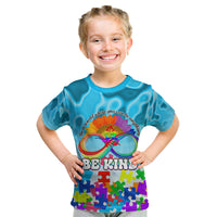 World Autism Awareness Day 2024 Kid T Shirt In A World Where You Can Be Anything Be Kind - Wonder Print Shop